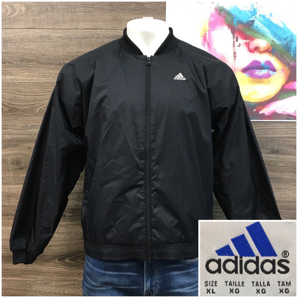 Vintage Adidas Mens‎ Y2K Windbreaker Jacket Black Full Zip Jersey Lined XL